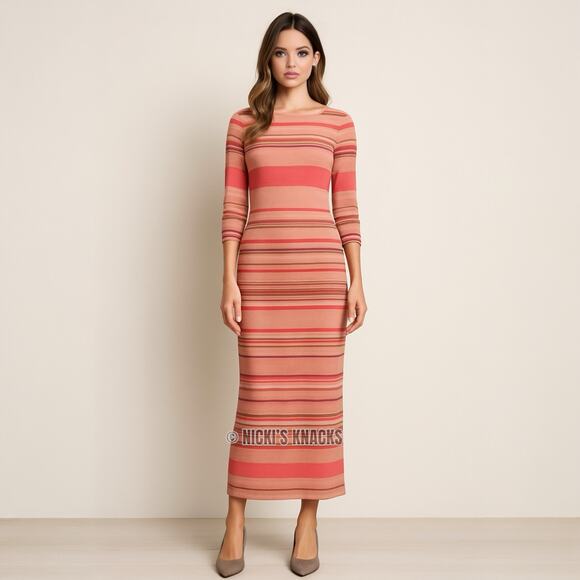 Torn by Ronny Kobo Striped Knit Bodycon Maxi Dress Boatneck Stretch Size XS - Picture 2 of 12